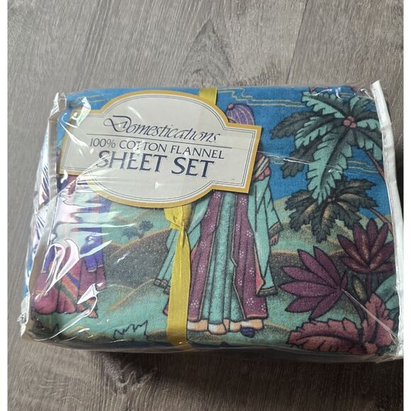 VTG Domestications Flannel Christmas Sheet Set Twin Size " We Three Kings " NOS - Picture 1 of 9